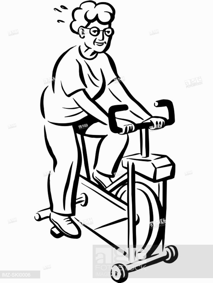 699x931 A Grandma Exercising On An Exercise Bike, Stock Photo, Picture