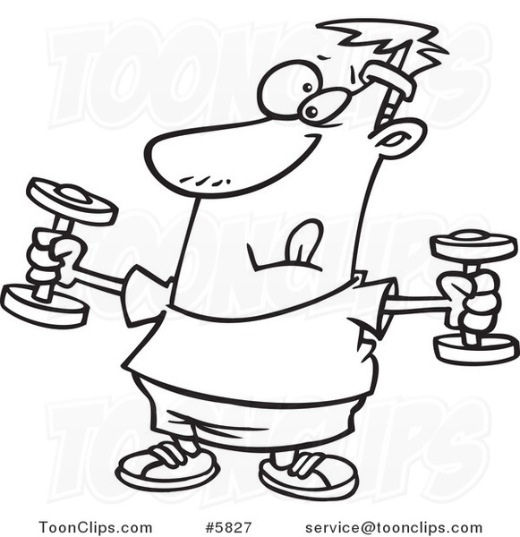 581x600 Cartoon Black And White Line Drawing Of A Guy Exercising