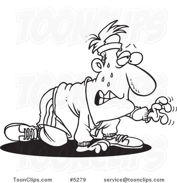 581x600 Cartoon Black And White Line Drawing Of A Sweaty Guy Exercising