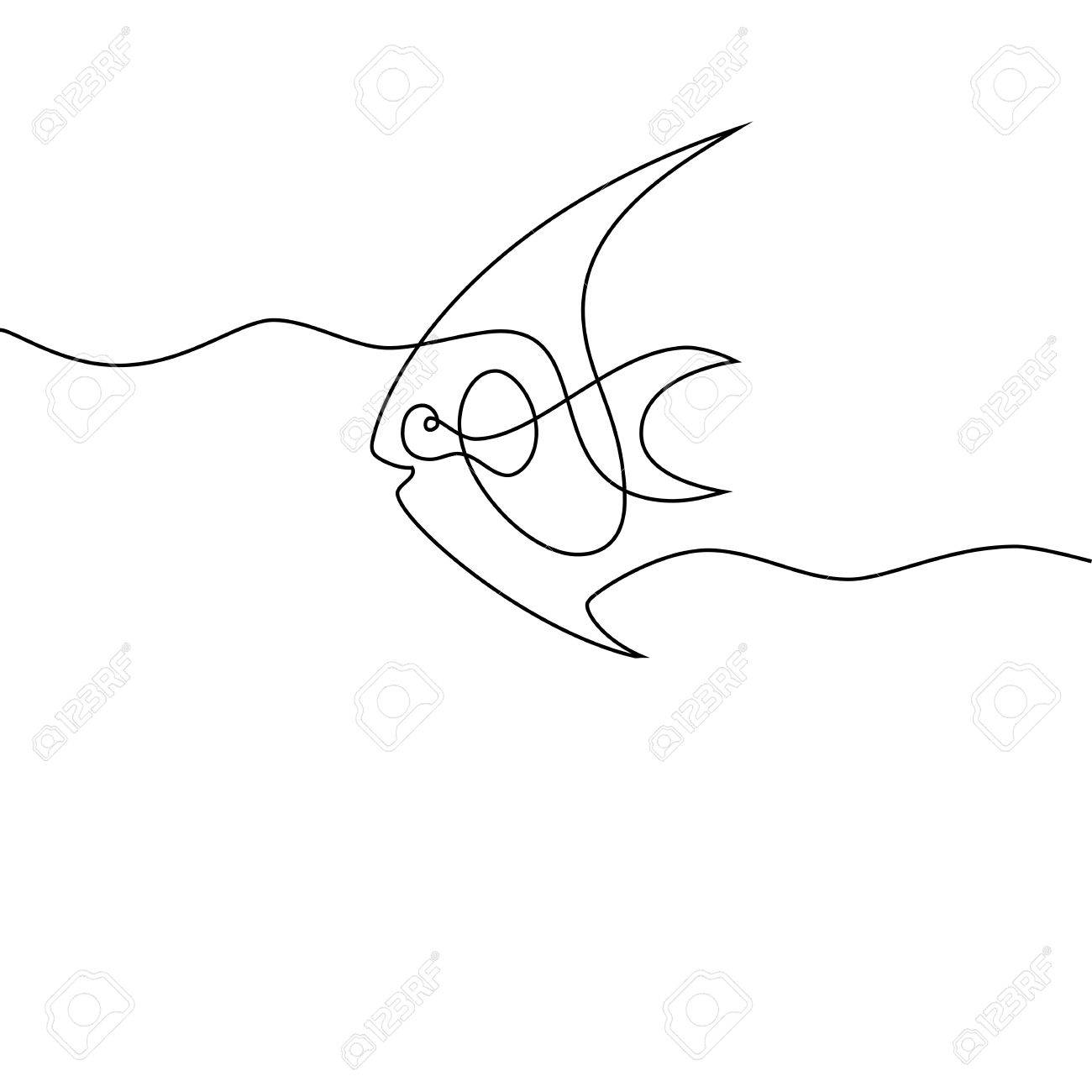 1300x1300 Continuous One Line Drawing. Exotic Fish Logo. Black And White
