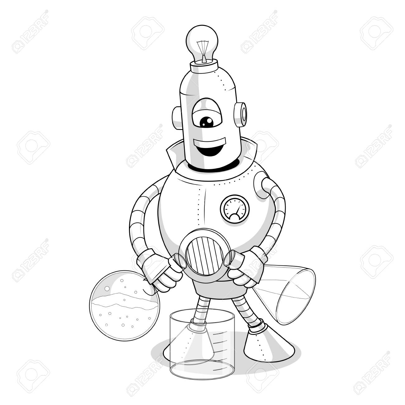 1300x1300 Vector Illustration Cartoon Robot Makes Science Experiment Royalty