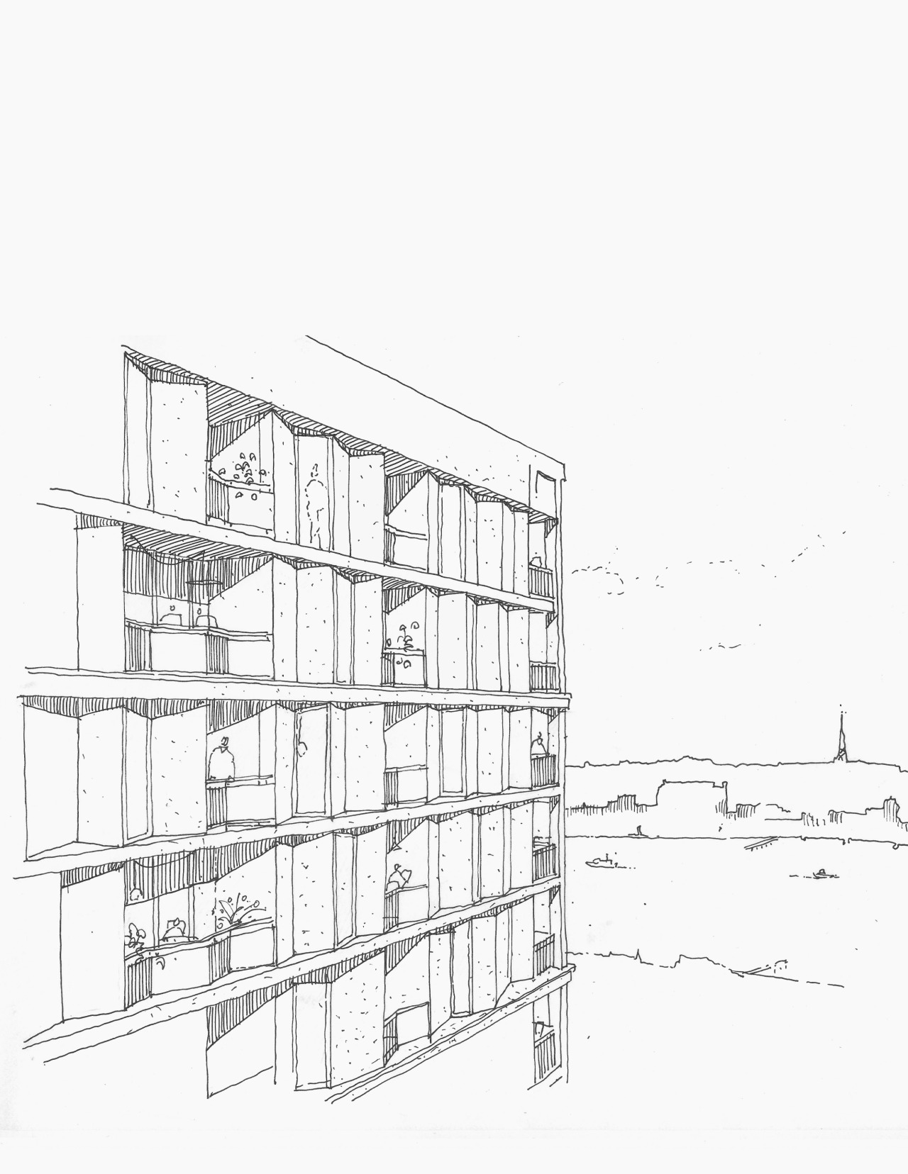 1280x1656 A Study Sketch For A Residential Tower On The Thames. Exploring