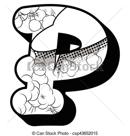 450x470 Letter P Filled With Comic Book Explosion, Background. Vector Clip