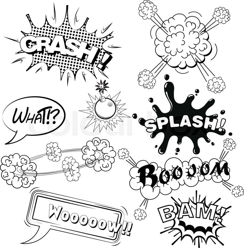 787x800 Comic Speech Bubbles Sound Effects, Cloud Explosion Vector Stock