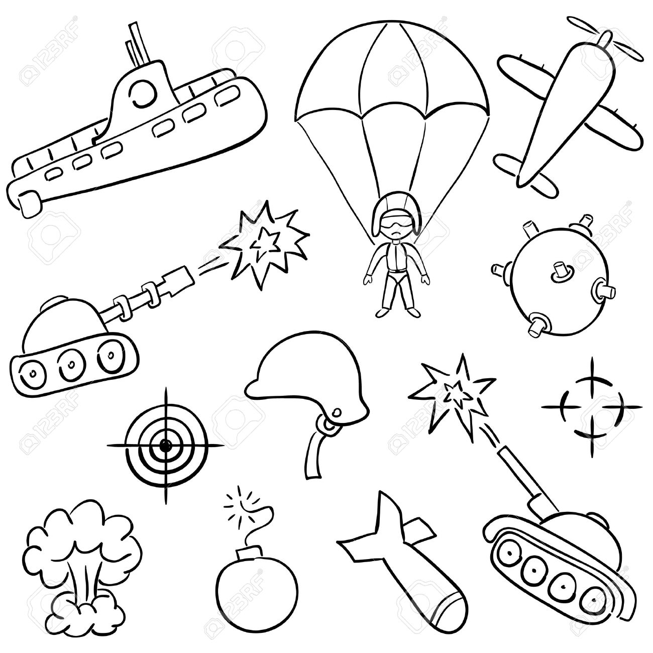 1300x1300 Hand Drawn Doodles On The War Themes Royalty Free Cliparts