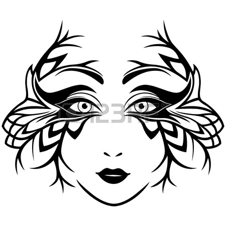 450x450 Abstract Black And White Female Face With Ornate Stylized Mask