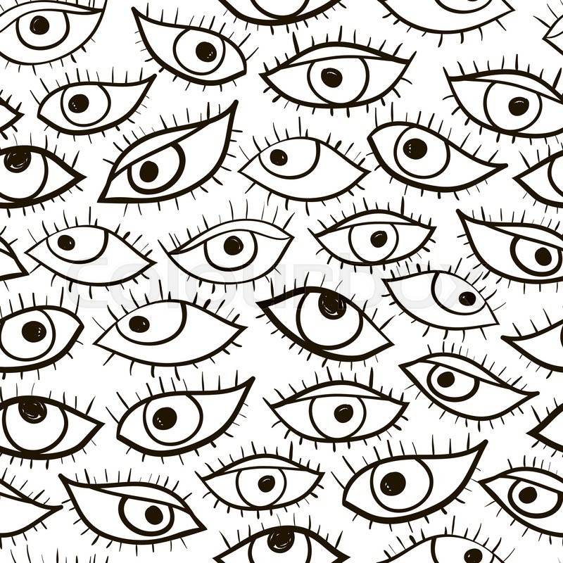 800x800 Black And White Hand Drawn Vector Eye Seamless Pattern. Cute