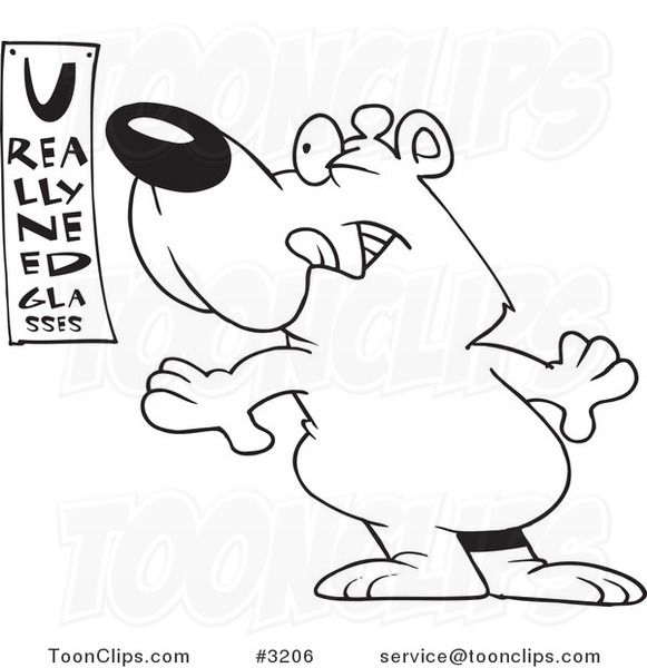 581x600 Cartoon Black And White Line Drawing Of A Bear Reading An Eye