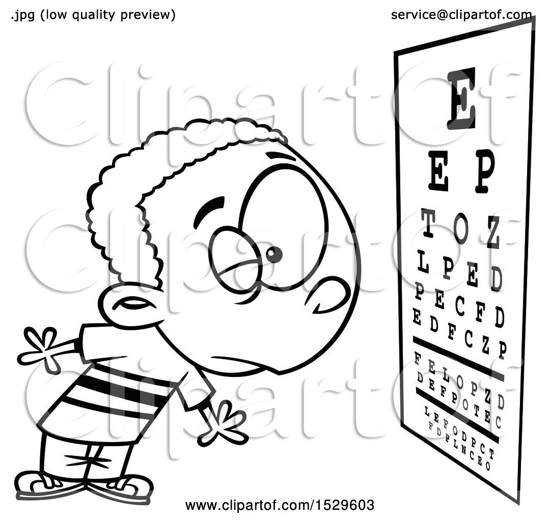 1080x1024 Clipart Of A Cartoon Lineart Boy Reading Eye Chart During