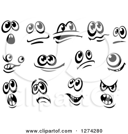 450x470 Clipart Of A Black And White Expressional Eyes