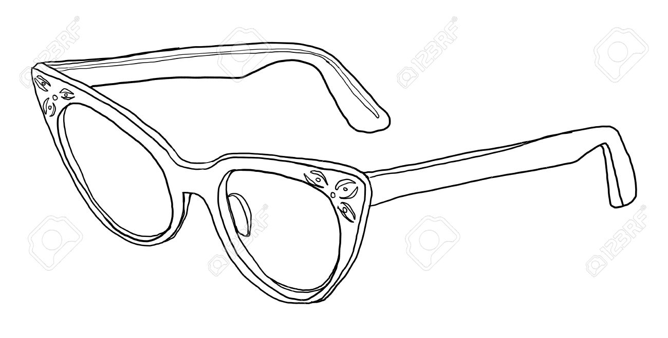 1300x659 Blue Cat Eye Glasses Line Art Stock Photo, Picture And Royalty