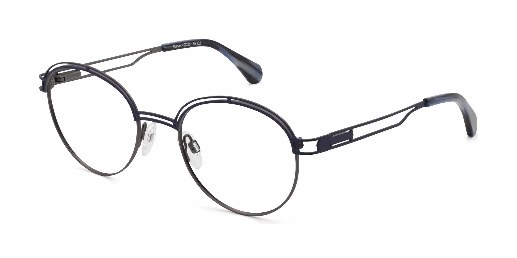 1800x899 Blue Gunmetal Browline Lightweight Eyeglasses With Free Premium