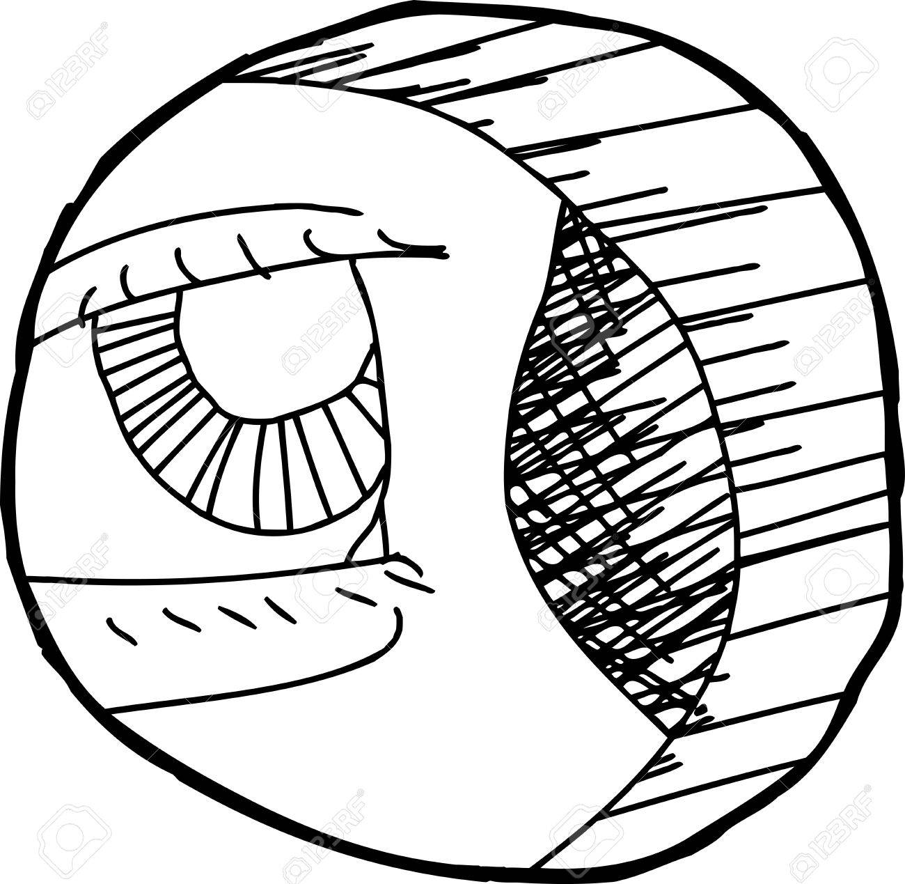 1300x1269 Hand Drawn Outline Cartoon Of Eye Close Up In Hole Royalty Free