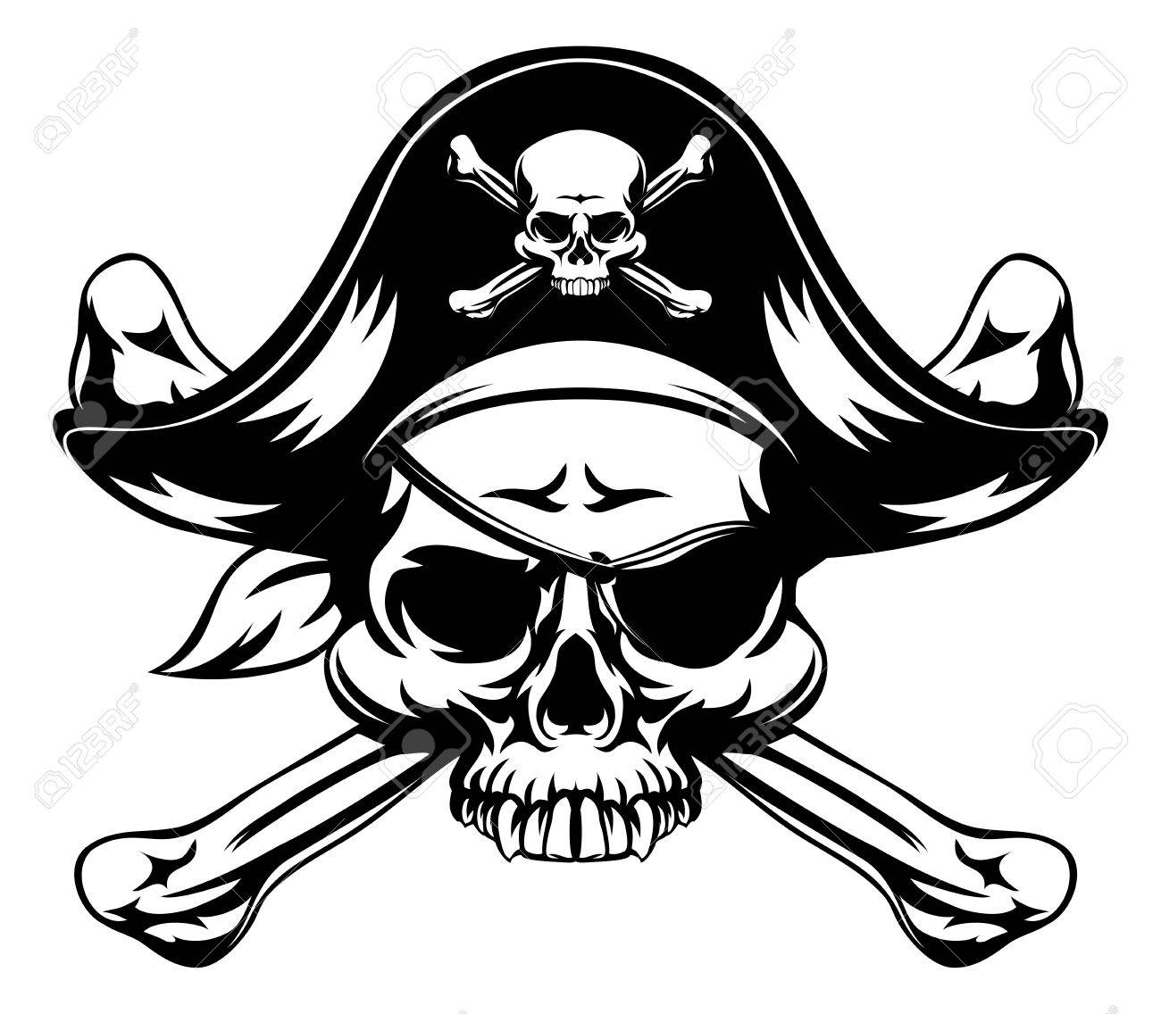 1300x1136 Skull And Crossbones Pirate Jolly Roger Wearing Hat And Eye Patch