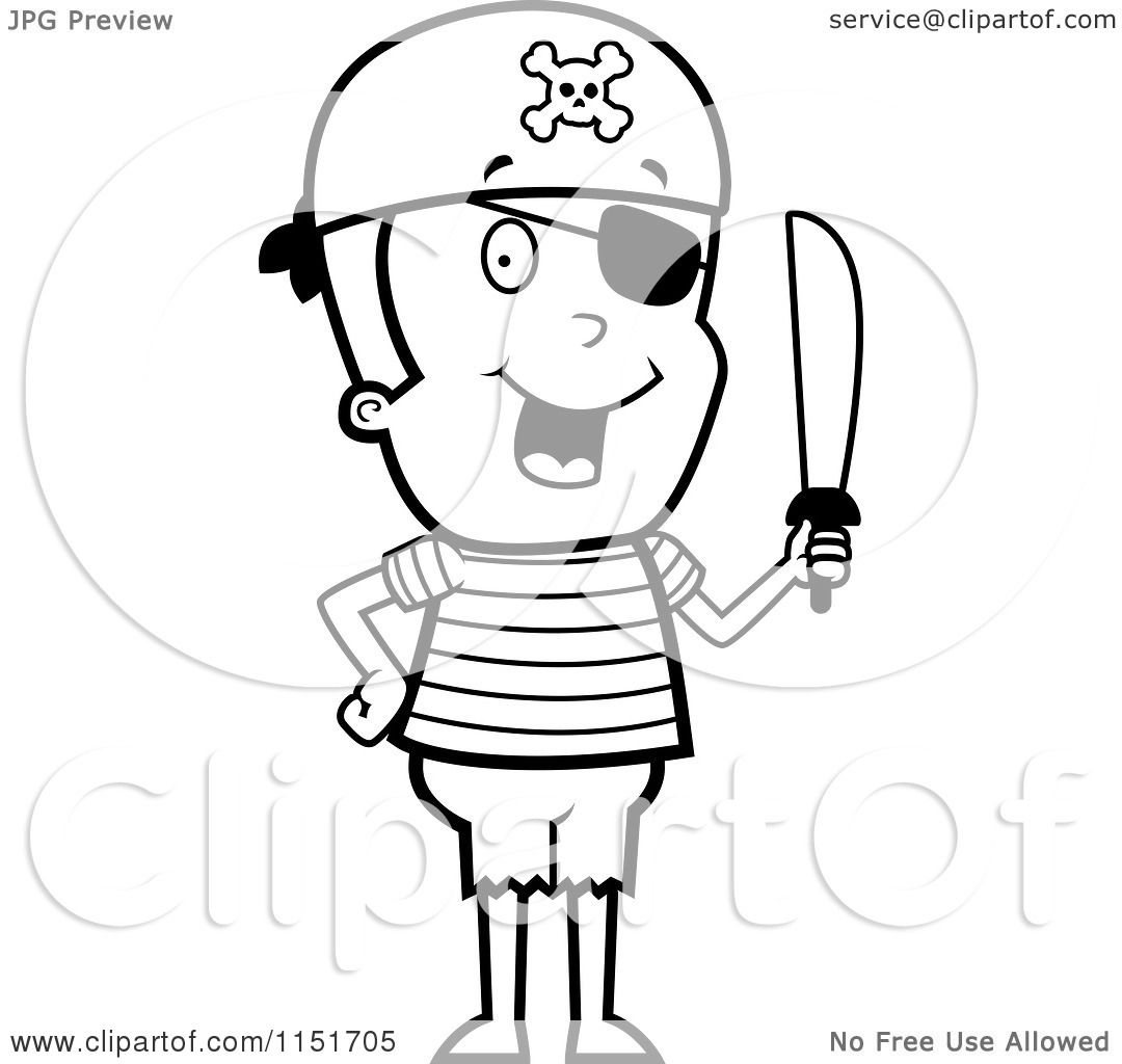 1080x1024 Cartoon Clipart Of A Black And White Pirate Boy Holding A Sword