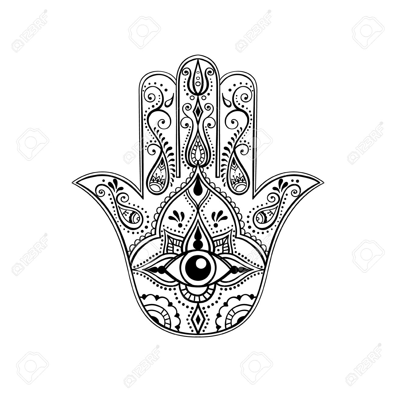 1300x1300 Indian Hand Drawn Hamsa With All Seeing Eye. Arabic And Jewish