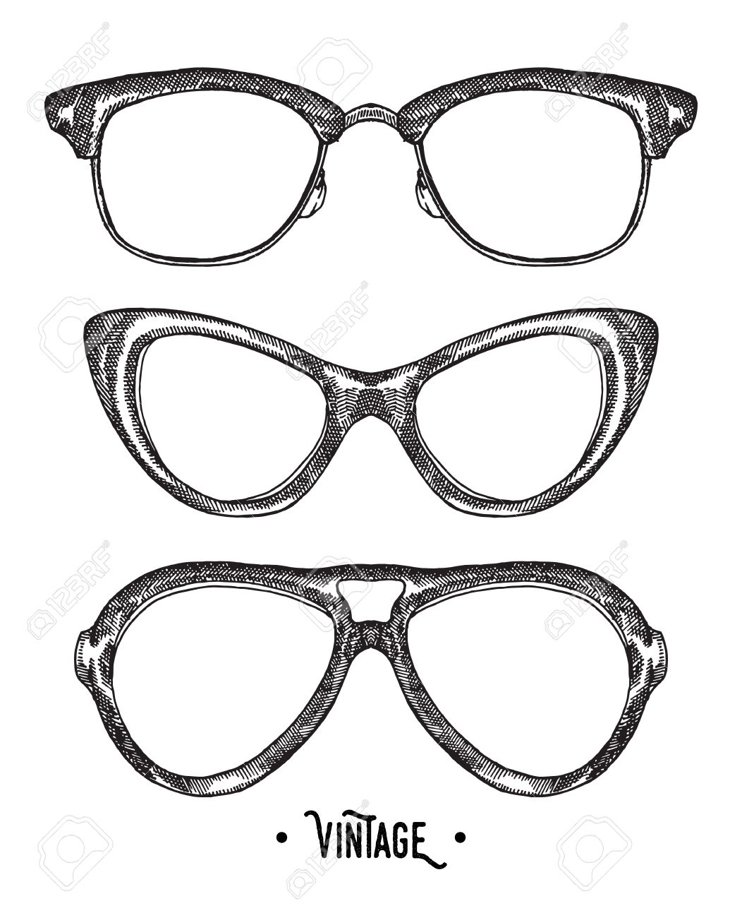 1052x1300 Hand Drawn Hipster Glasses. Vintage Vector Illustration. Sketch