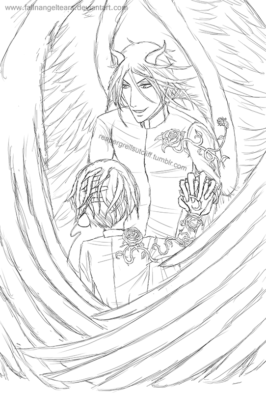 542x800 Sebastian And Ciel Line Art Sketch By Fallnangeltears