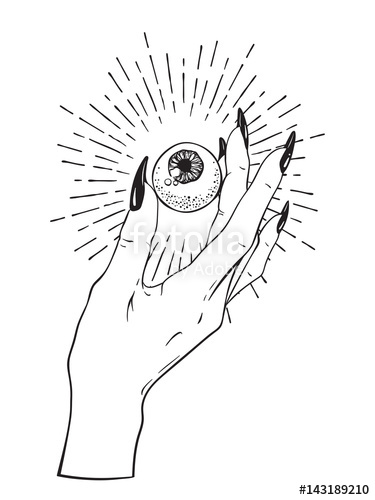 375x500 Human Eyeball In Female Hand Isolated. Sticker, Print Or Blackwork