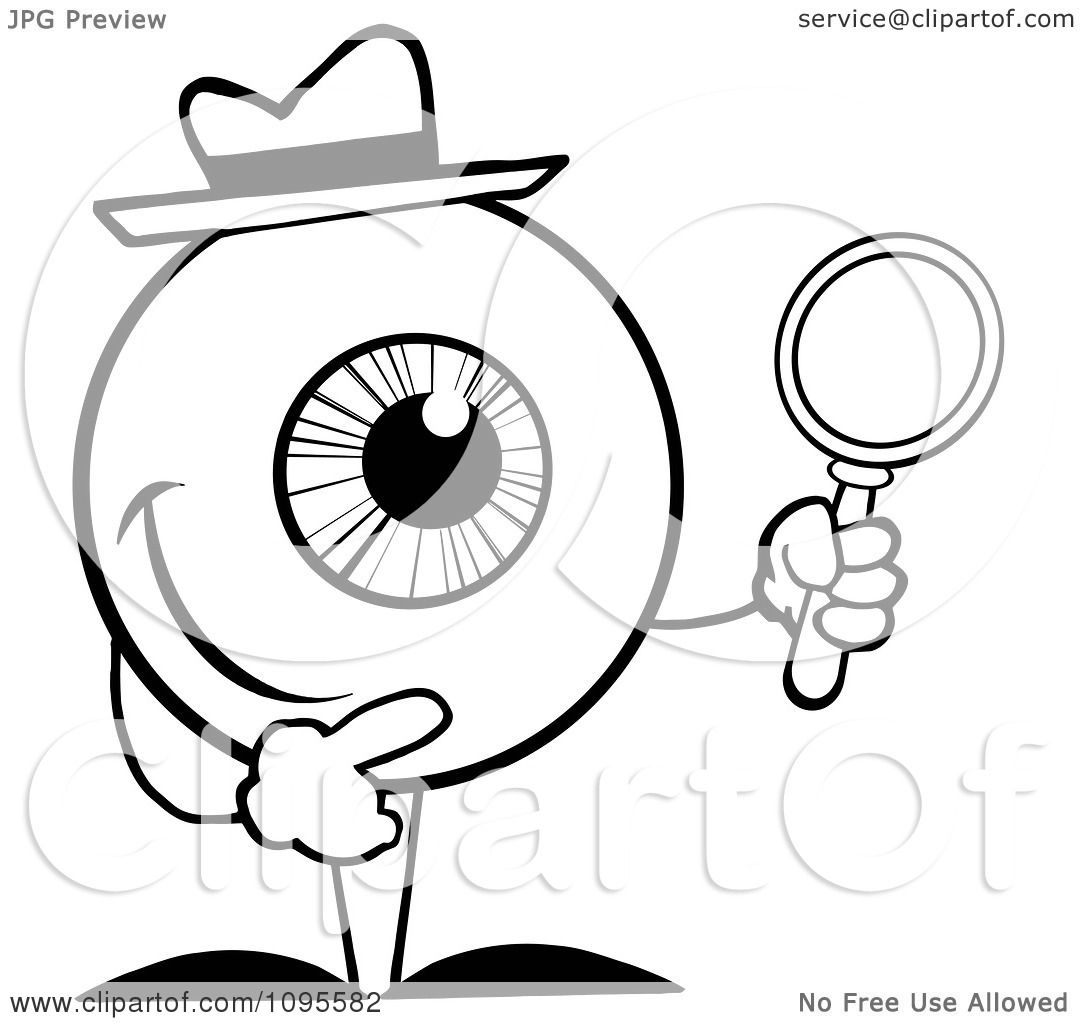 1080x1024 Clipart Blacknd White Eyeball Character Detective Holding