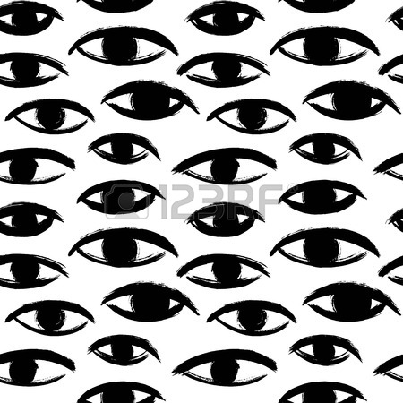 450x450 Brush Drawn Eyes Seamless Vector Pattern. Rough Edges. Hand Drawn