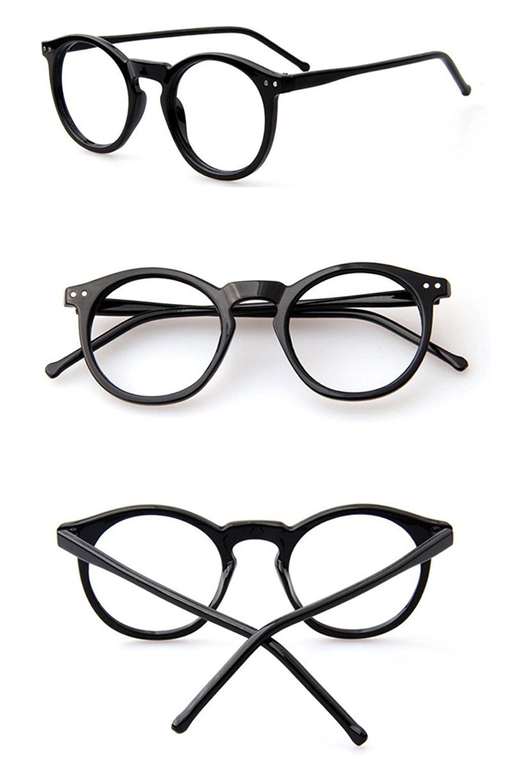 1012x1500 Beison Horn Rimmed Round Eyeglasses Frame Plain Glasses Clear Lens