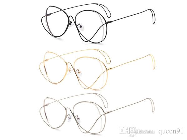 600x450 Black Gold Silver Polygon Metal Eyeglasses Frame With Clear Lens