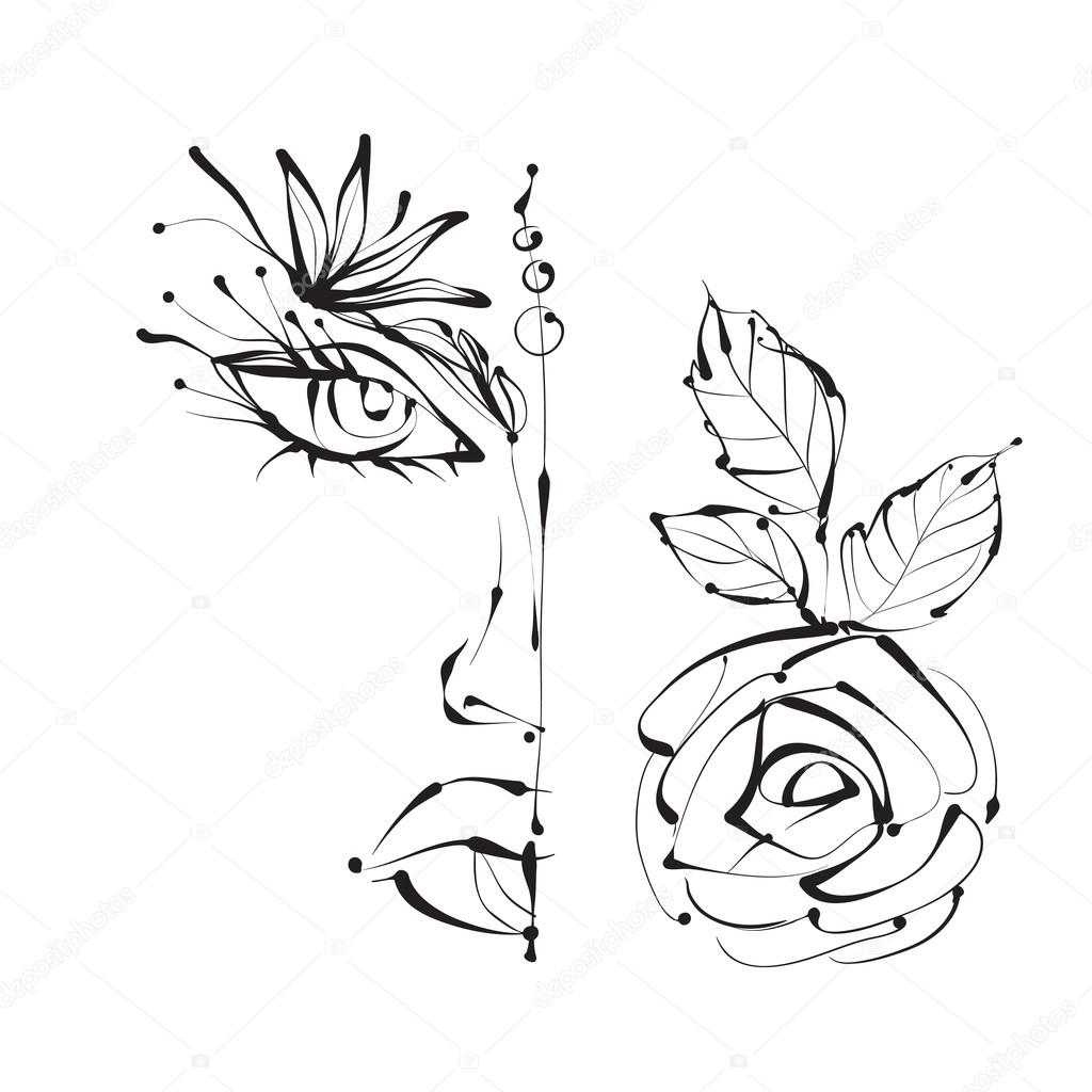 1024x1024 Womans Face, Eyes, Lips. Elegant Vector Illustration In