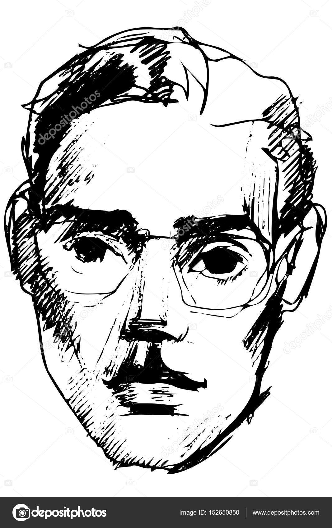 1067x1700 Vector Sketch Of A Young Guy In Glasses With Sad Eyes Stock