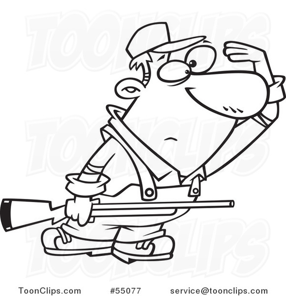 581x600 Outlined Cartoon Farmer Or Hunter Shielding His Eyesnd Holding