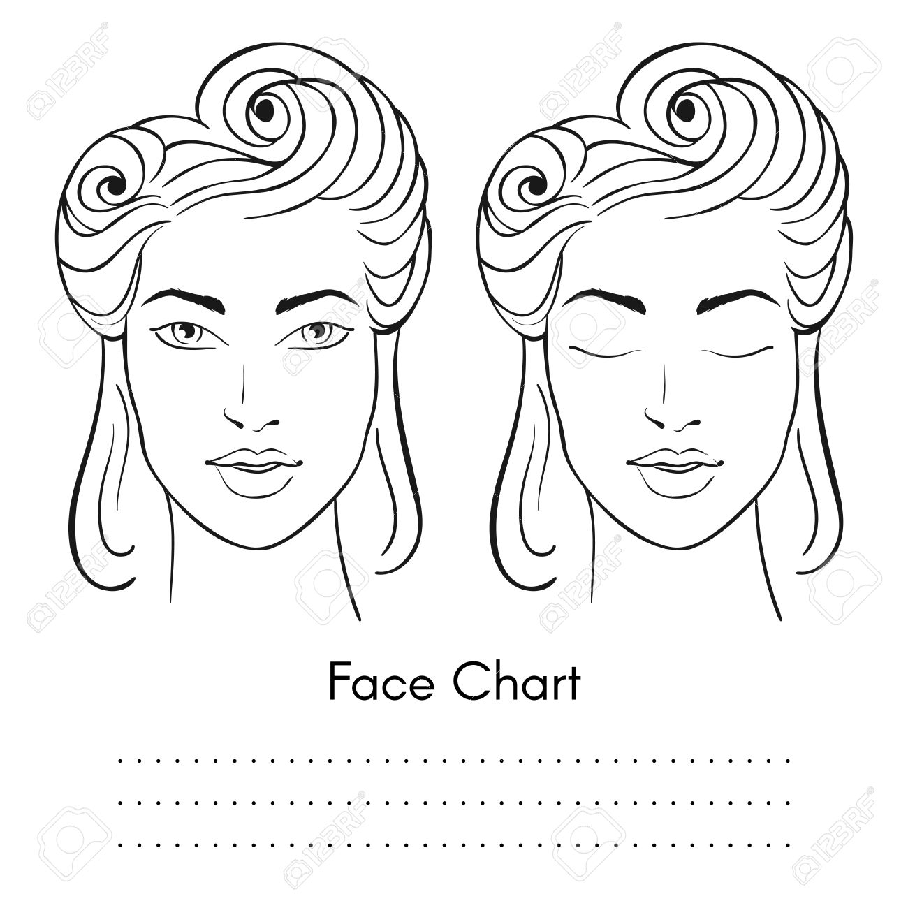 1300x1300 Vector Beautiful Woman Face Chart Portrait. Female Face