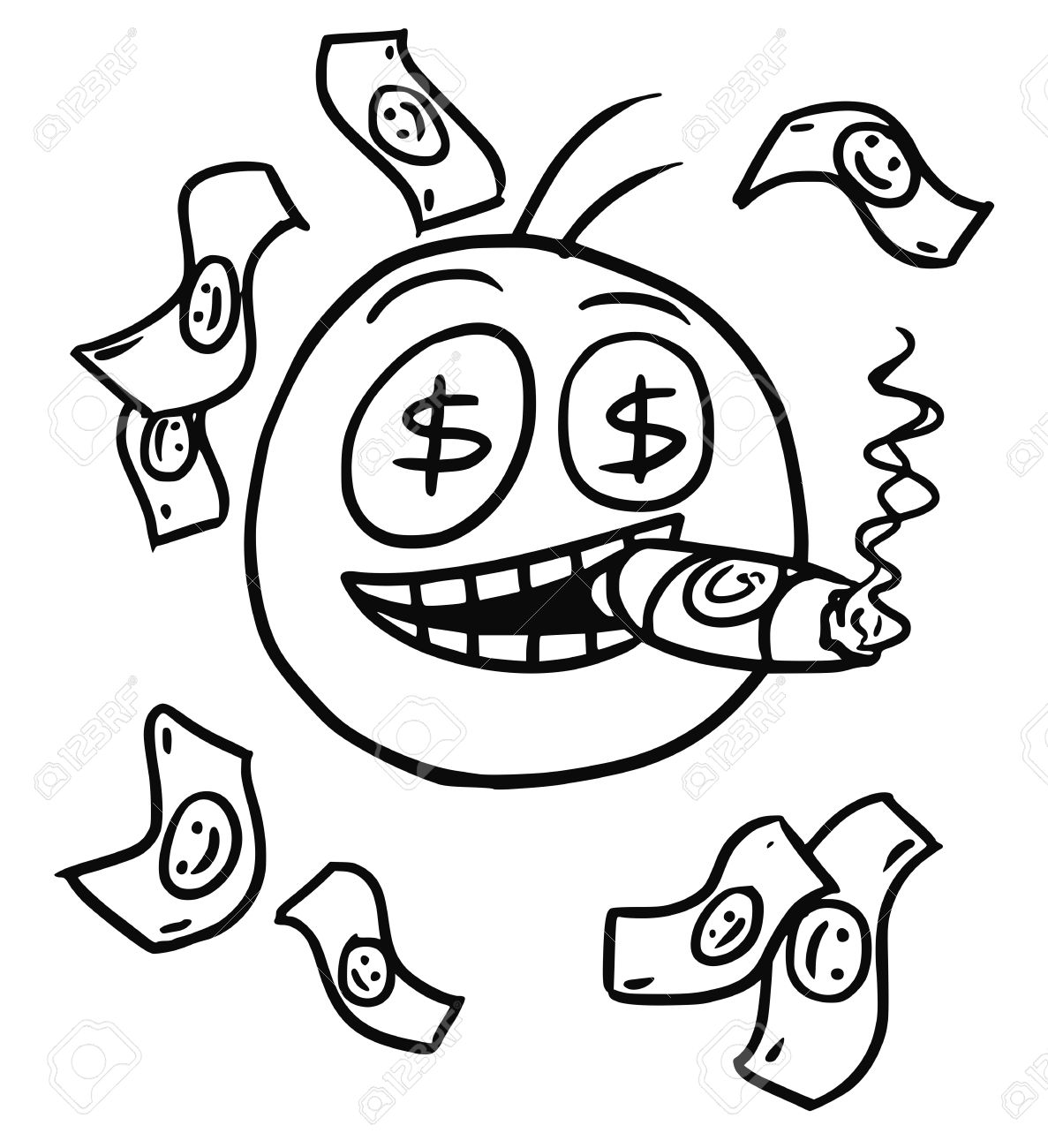1187x1300 Cartoon Vector Of Smiling Stickman With Big Cigar,dollar Sign