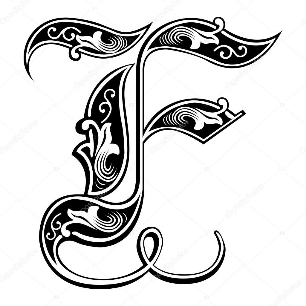 1024x1024 Beautiful Decoration English Alphabets, Gothic Style, Letter F