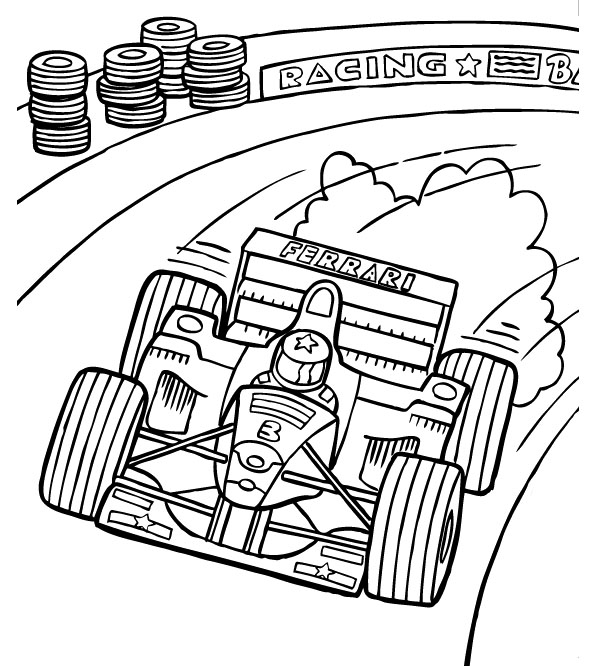 595x666 F1 Track Racing Coloring Page