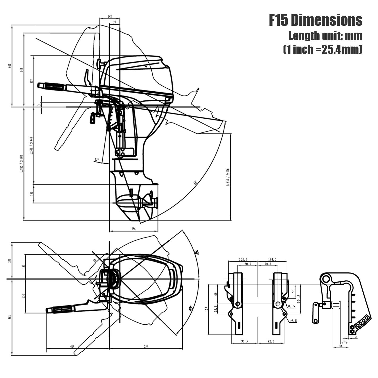 1600x1600 Parsun F15bms 15hp Outboard Motor, Manual Start, Short Shaft