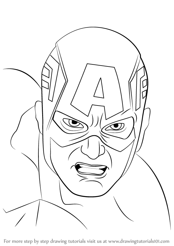 598x844 Learn How To Draw Captain America Face (Captain America) Step By