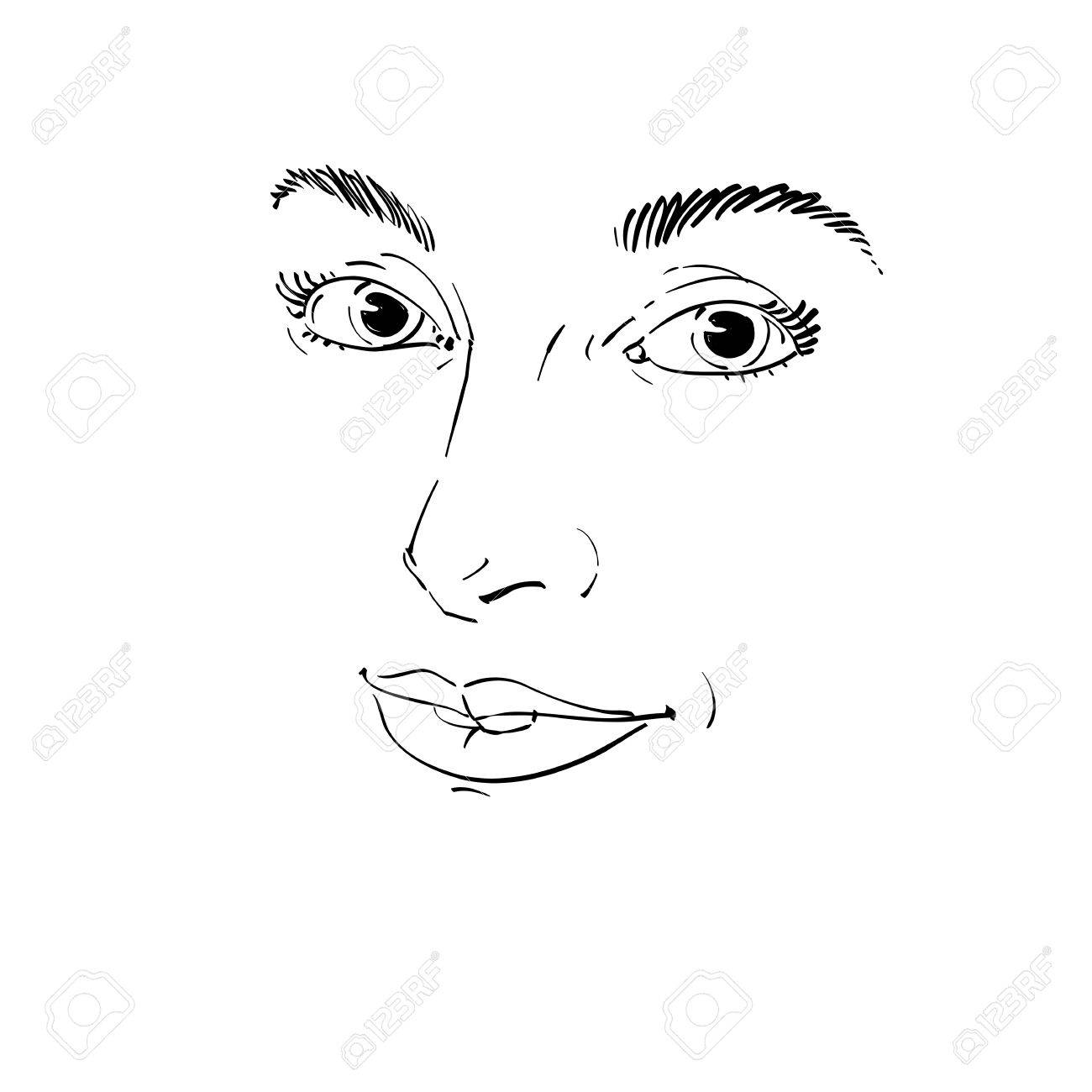 1300x1300 Vector Art Drawing, Portrait Of Gorgeous Happy Smiling Girl