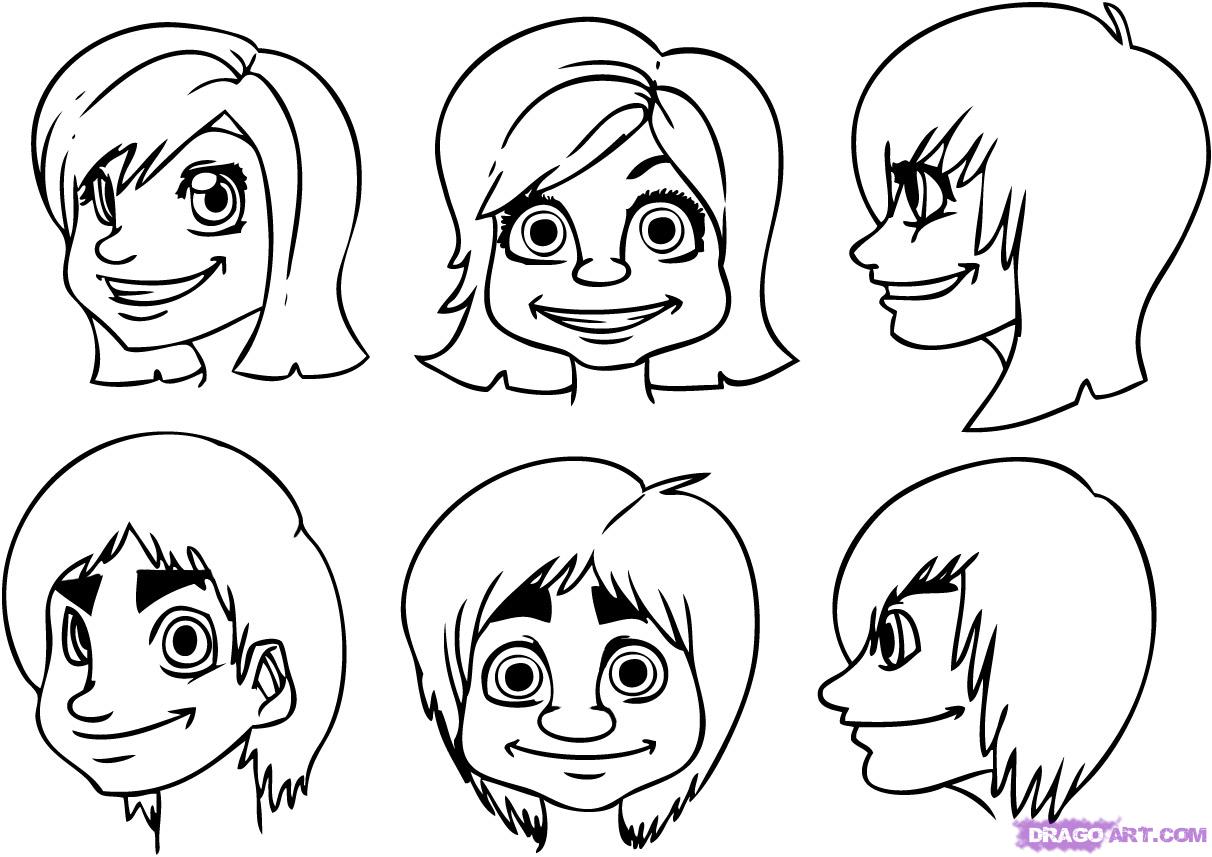1212x857 Drawing Cartoon People How To Draw Faces For Kids Step By Step