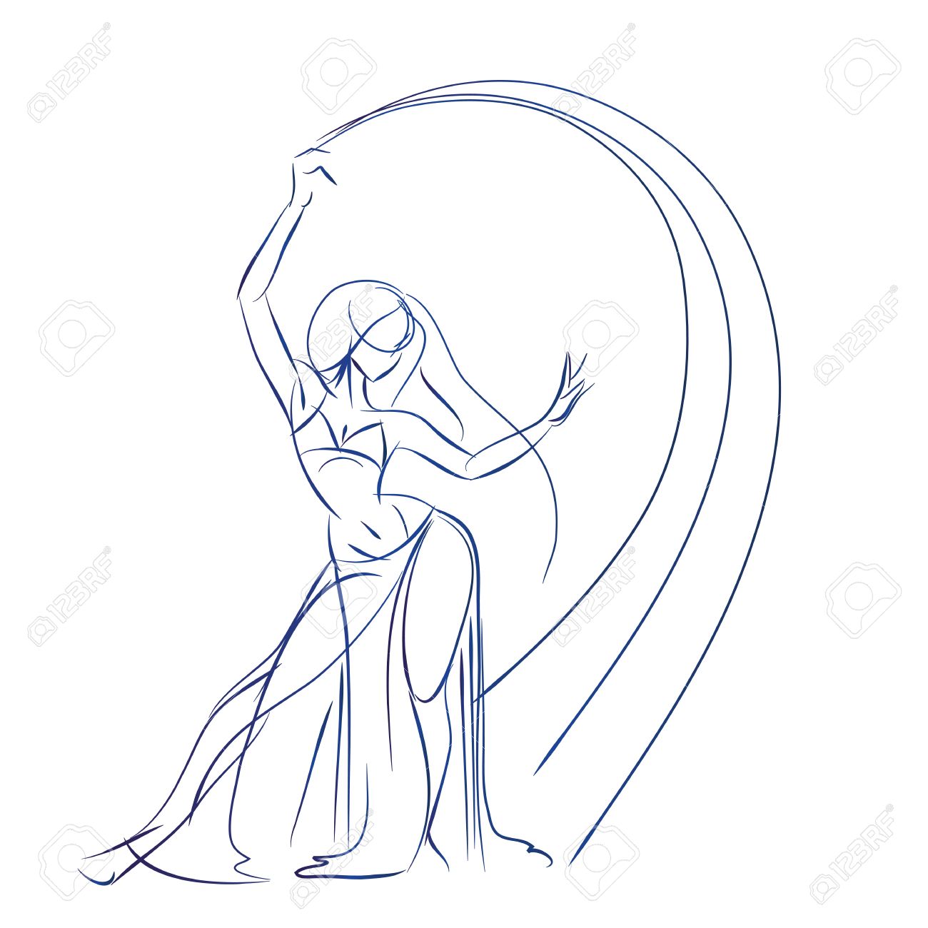 1300x1300 Gesture Sketch Line Drawing Of Belly Dancing Woman Royalty Free