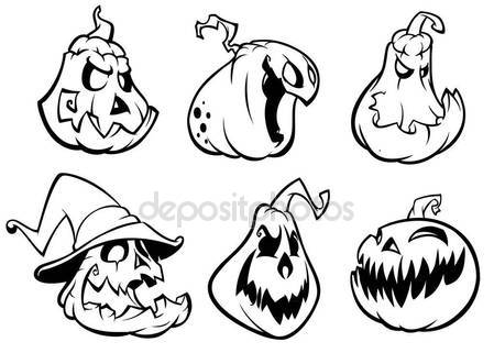 449x321 Halloween Pumpkins Curved With Jack O Lantern Face. Vector Cartoon