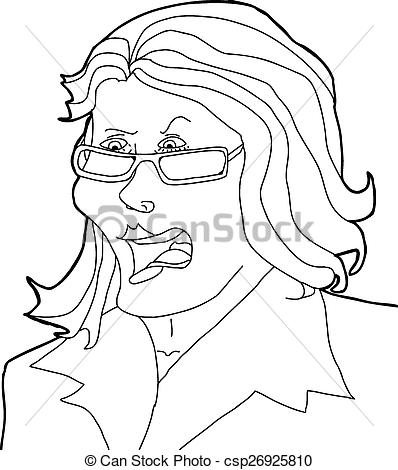 398x470 Outline Drawing Of Angry Lady With Eyeglasses Vector Clip Art