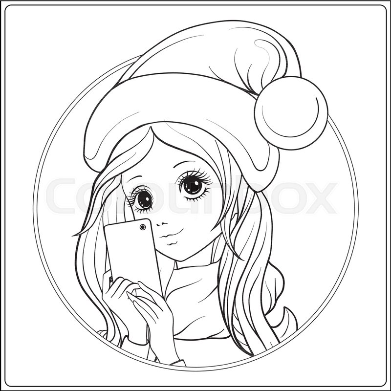 800x800 Young Nice Girl With Long Hear And Santa Claus Hat On Her Head