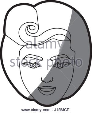 300x368 Silhouette Shading Of Face Woman With Pin Up Swirl Hairstyle Stock