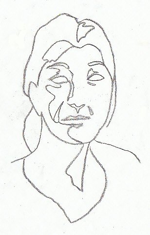 308x483 Contour Drawing A Woman's Face Showing Irregular Shapes