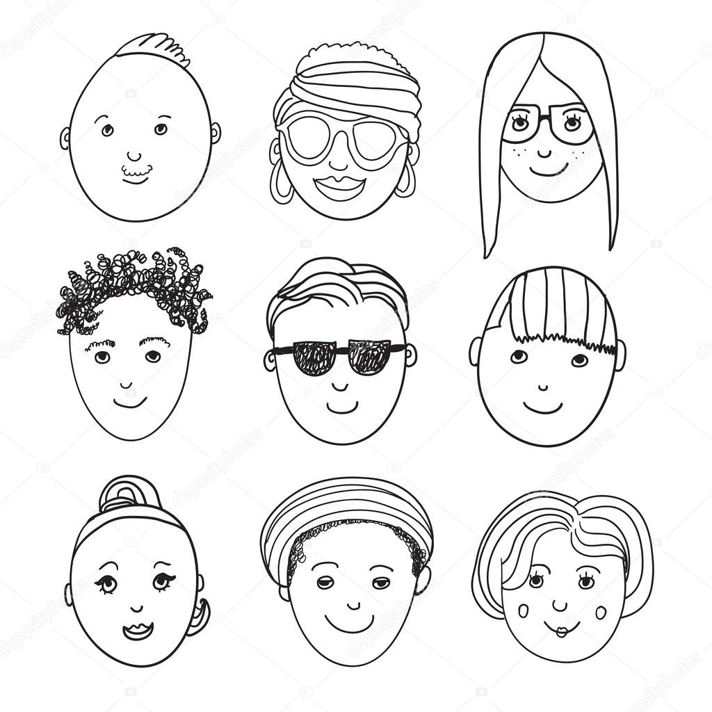 1024x1024 Hand Drawn People Faces Stock Vector Marylia