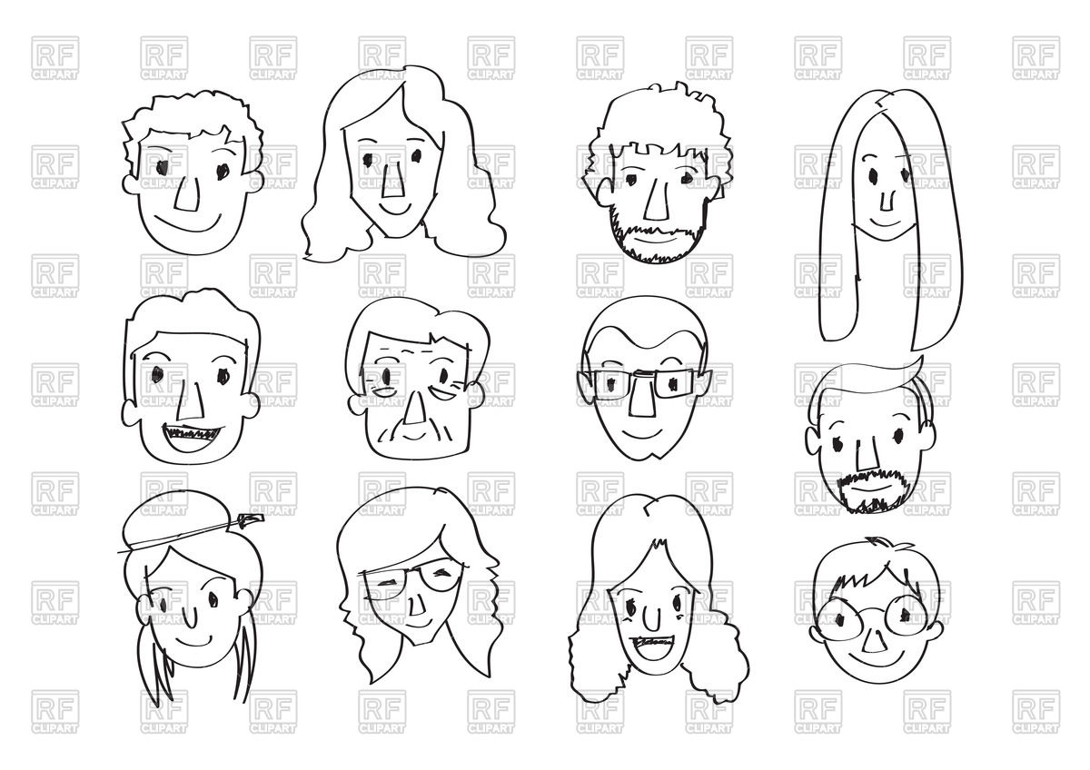 1200x848 Set Of Various Cartoon Faces In Hand Drawn Style Royalty Free