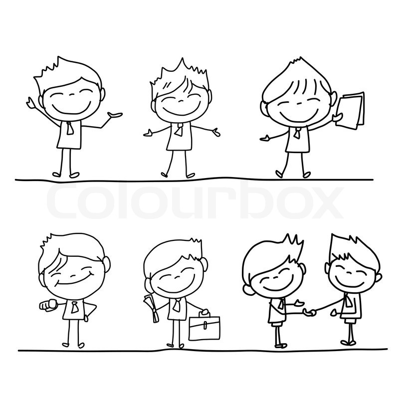 800x800 Set Of Hand Drawing Cartoon Character Happy Business Person