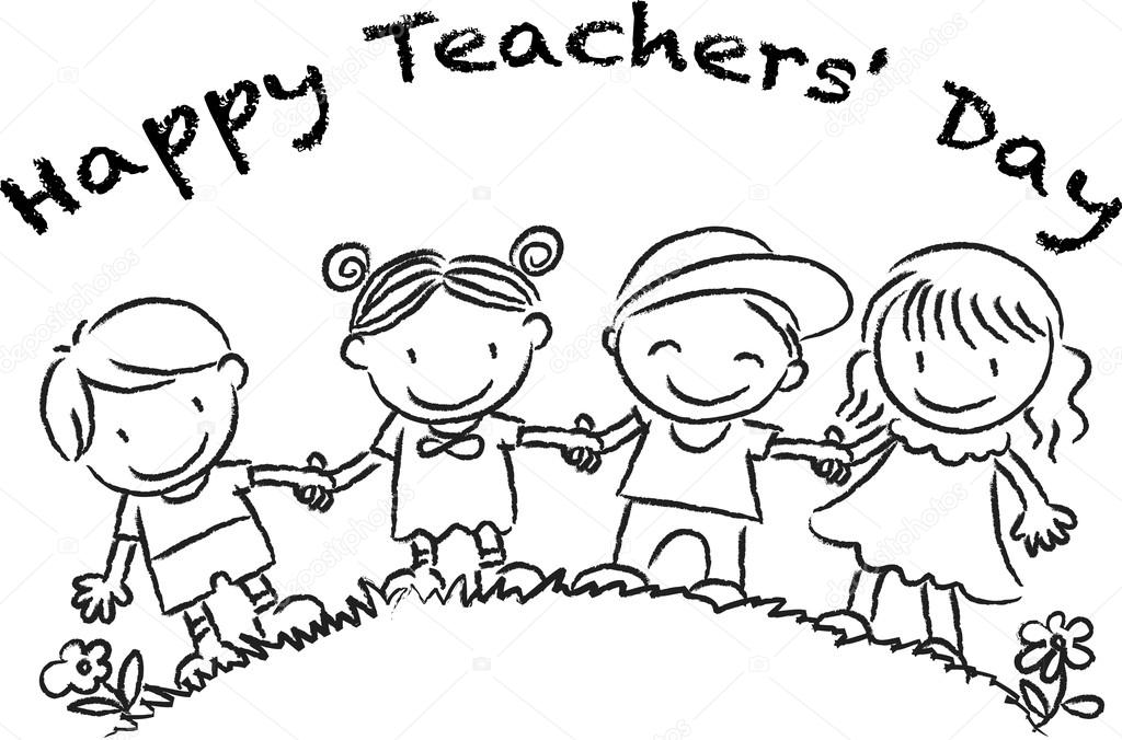 1024x676 Cartoon Drawing Happy Teachers'Day Card Stock Photo Wenpei