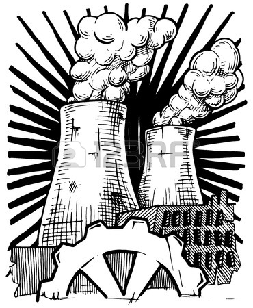 370x450 Vector Illustration Of Nuclear Power Plant Stylized As Engraving