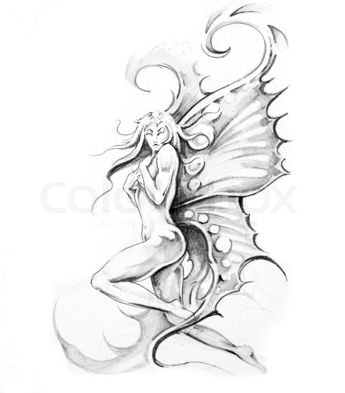 704x800 Sketch Of Tattoo Art, Fairy Stock Photo Colourbox